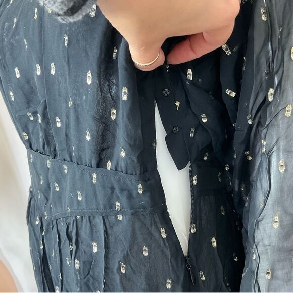 NEW Ba&sh Romy Black Silver Gathered Metallic Fil Coupe’ Maxi Dress 6 - Picture 10 of 16